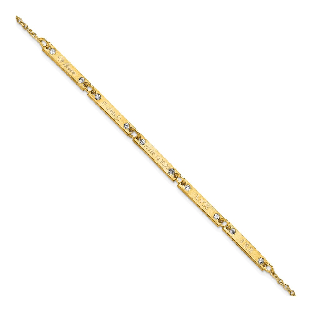 14K Yellow Gold 7 Inch Brushed 5 Station With Diamonds Bracelet with Lobster Clasp