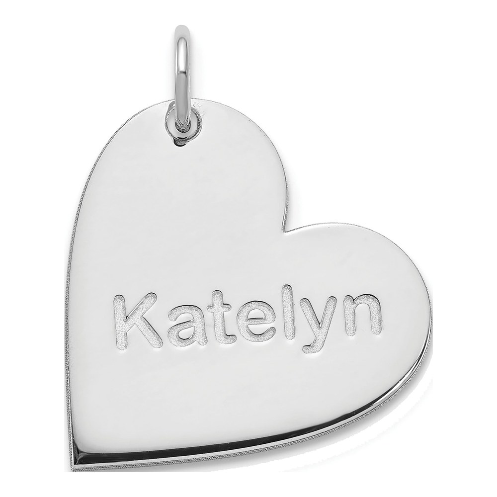 14K White Gold Rhodium-Plated Heart With Name Charm Pendant