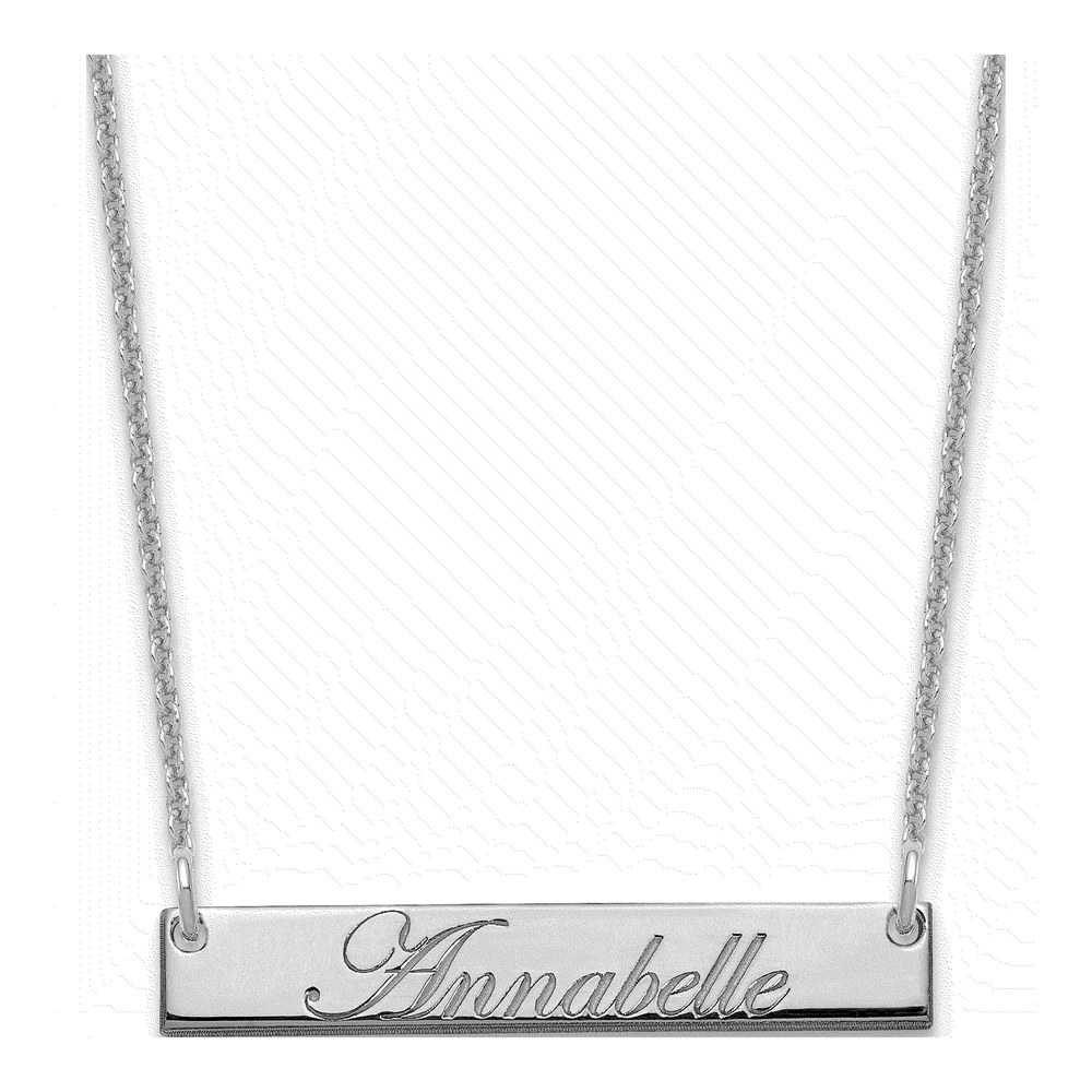 14K White Gold 18 Inch Small Edwardian Script Bar Necklace with Lobster Clasp