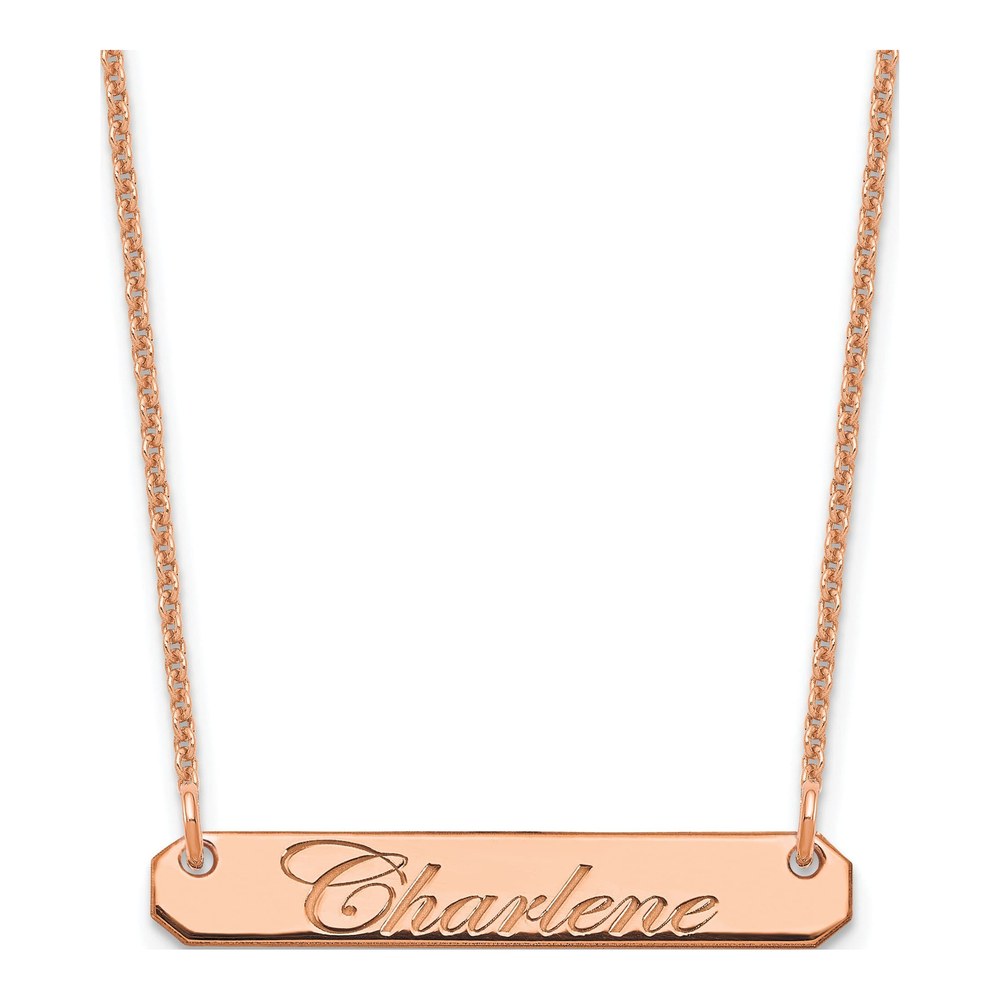 14K Rose Gold Personalized Script Bar Necklace