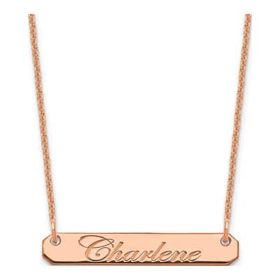 14K Rose Gold Personalized Script Bar Necklace