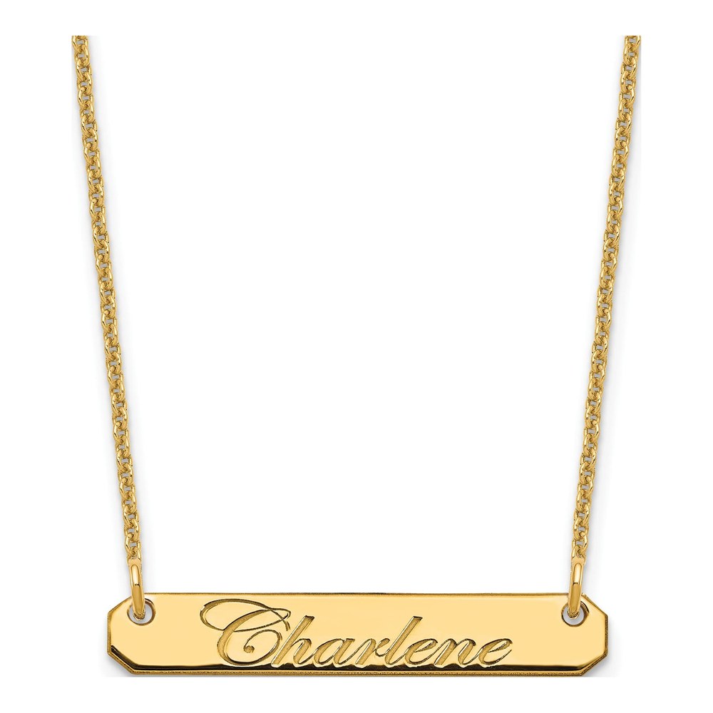 14K Yellow Gold Personalized Script Bar Necklace