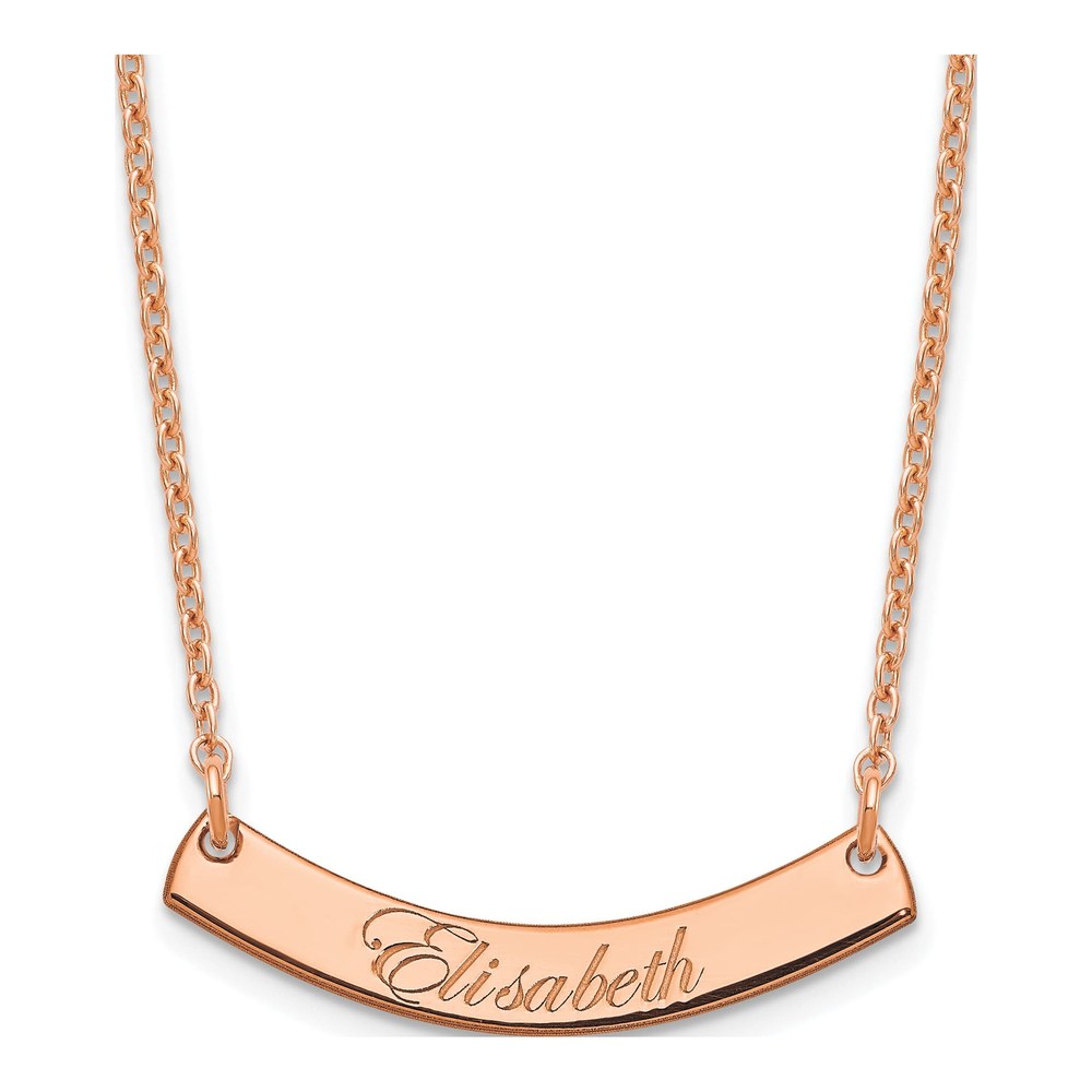 Rose Gold-Plated Sterling Silver Personalized Edwardian Script Curved Bar Necklace