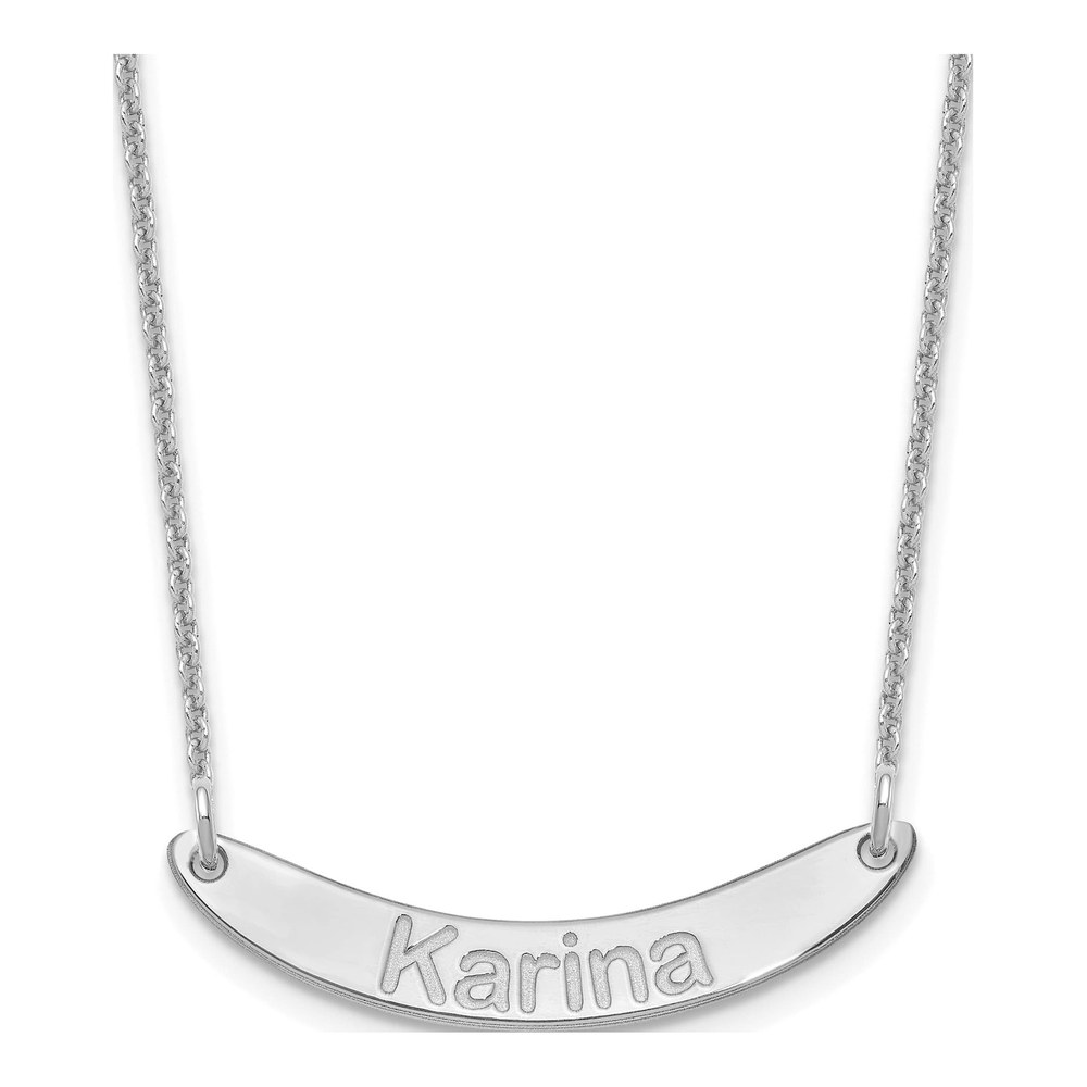 14K White Gold 18 Inch Small Arial Rounded Curved Bar Necklace with Lobster Clasp