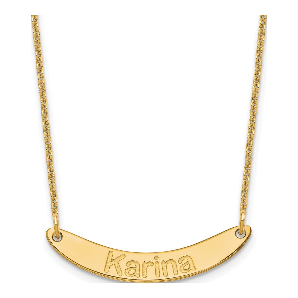 14K Yellow Gold Personalized Curved Bar Necklace