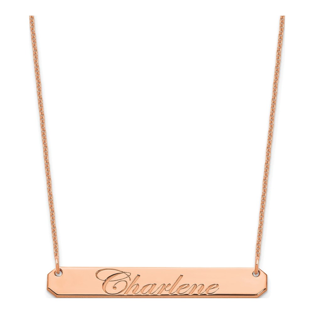 14K Rose Gold Personalized Script Bar Necklace