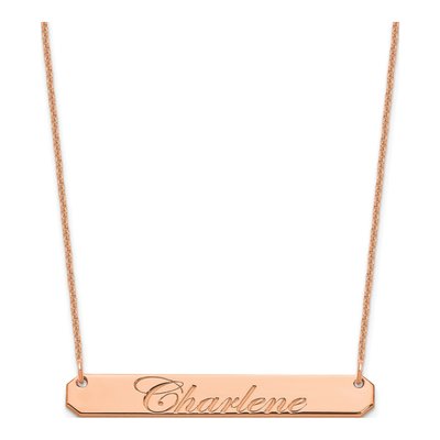 14K Rose Gold Personalized Script Bar Necklace