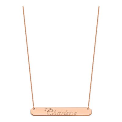 14K Rose Gold Personalized Script Bar Necklace – view 2