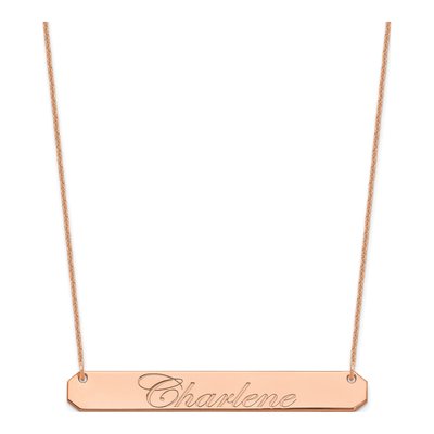 14K Rose Gold Personalized Script Bar Necklace