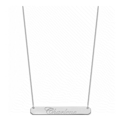 14K White Gold Personalized Script Bar Necklace – view 2
