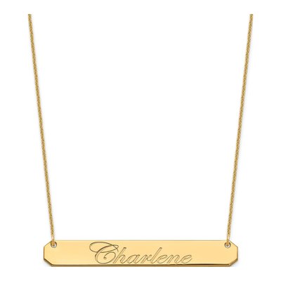 14K Yellow Gold Personalized Bar Name Necklace