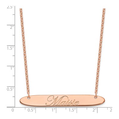 Rose Gold-Plated Sterling Silver Large Oblong Edwardian Script Bar Necklace – view 2