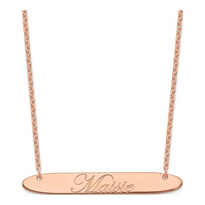 Rose Gold-Plated Sterling Silver Large Oblong Edwardian Script Bar Necklace