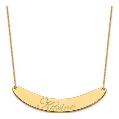 14K Yellow Gold Personalized Curved Bar Necklace