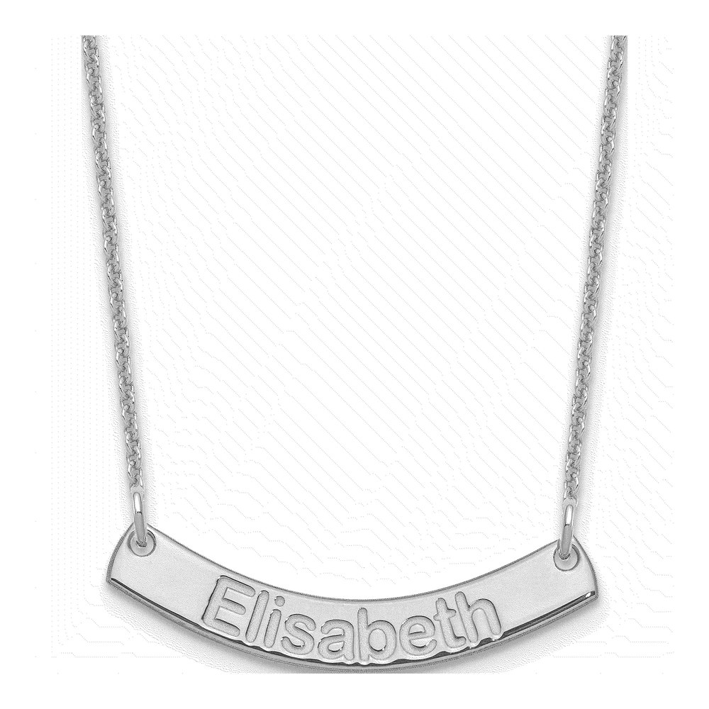 14K White Gold 18 Inch Small Arial Rounded Curved Bar Necklace with Lobster Clasp