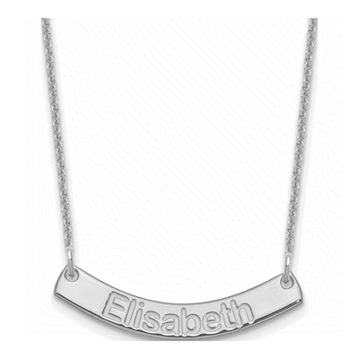14K White Gold Personalized Curved Bar Necklace