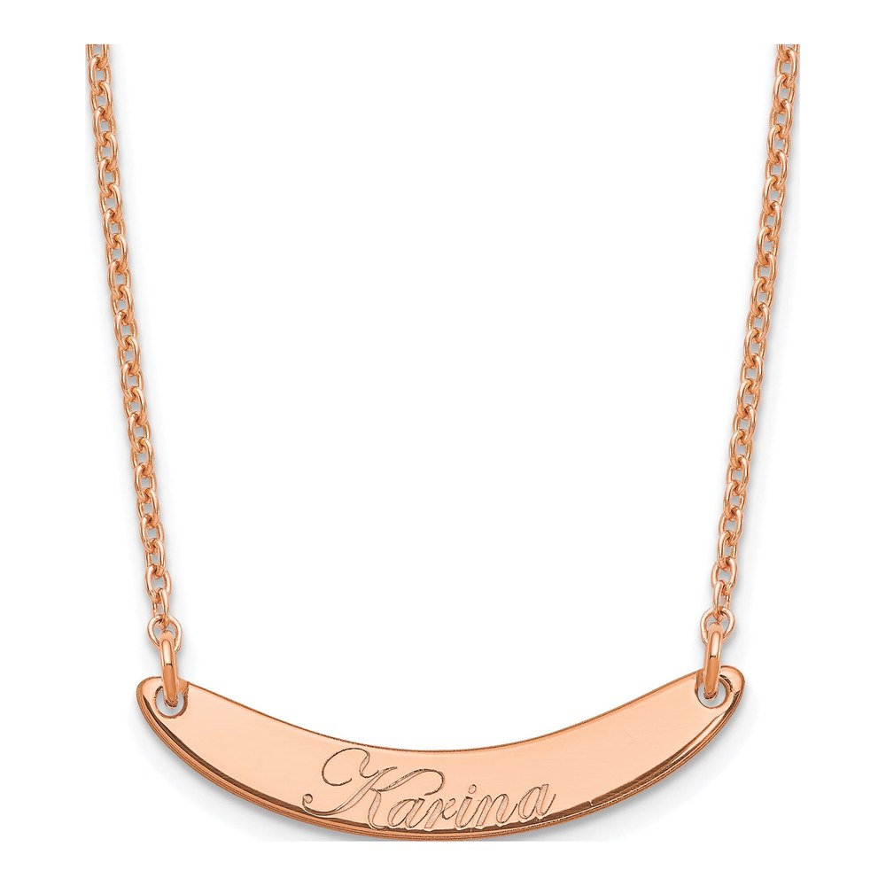 Rose Gold-Plated Sterling Silver Edwardian Script Curved Bar Name Necklace