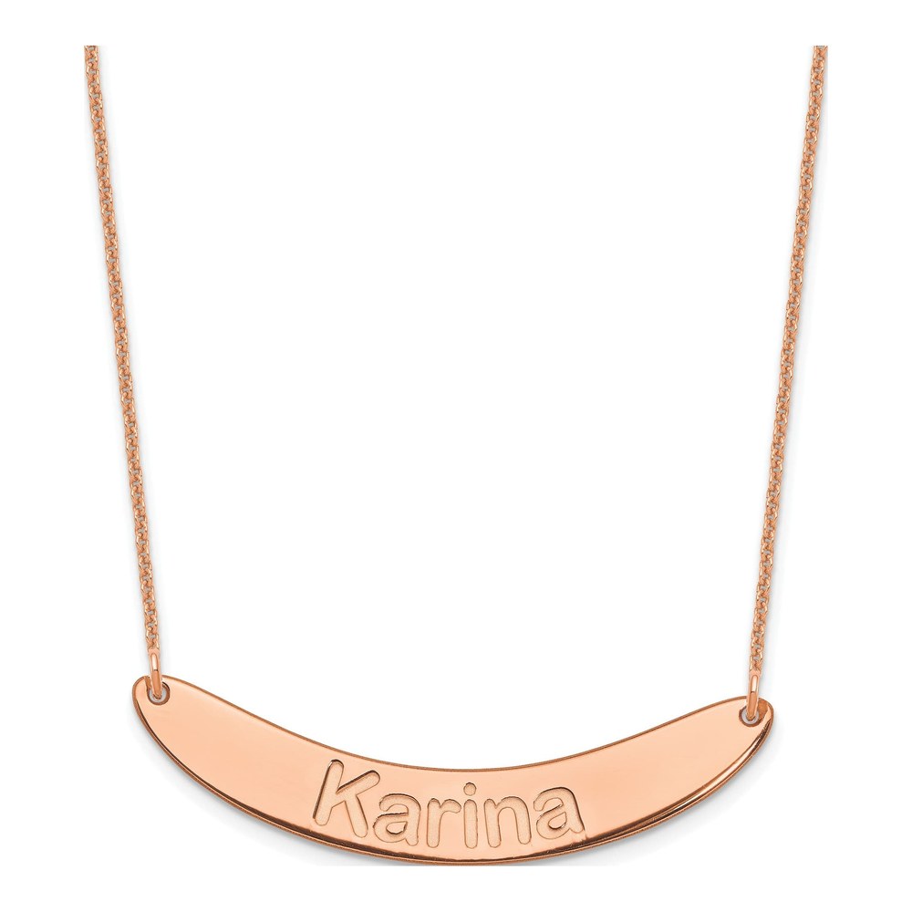 14K Rose Gold Curved Bar Name Necklace