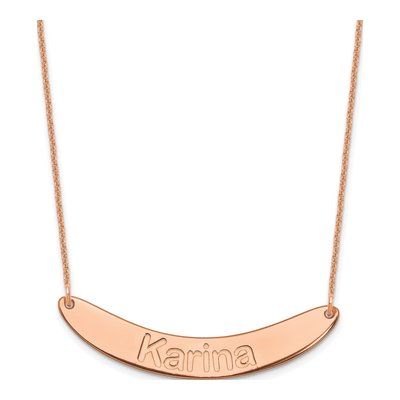 14K Rose Gold Curved Bar Name Necklace