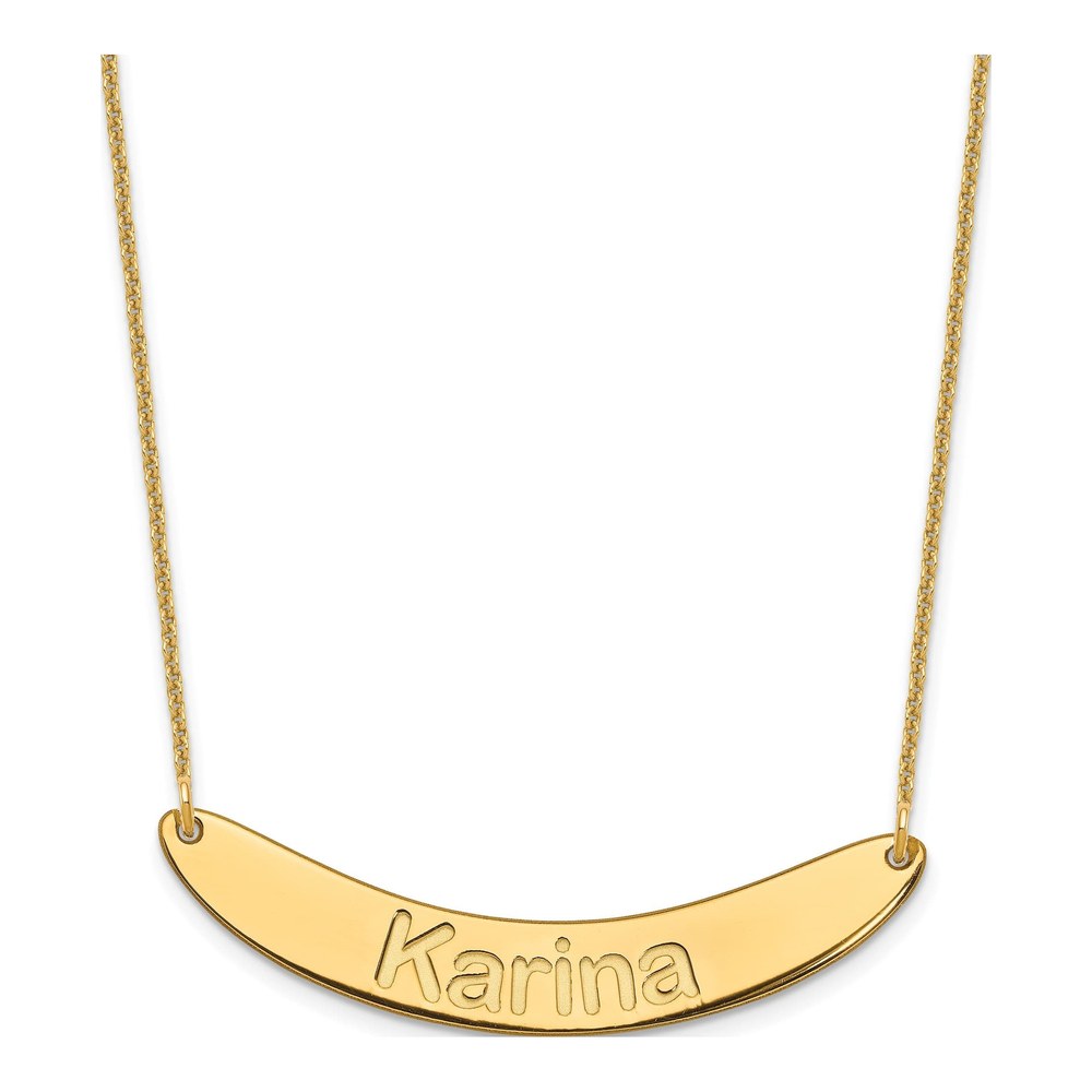 14K Yellow Gold Personalized Curved Bar Necklace