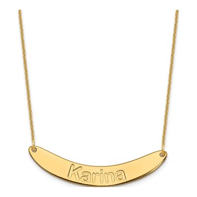14K Yellow Gold Personalized Curved Bar Necklace