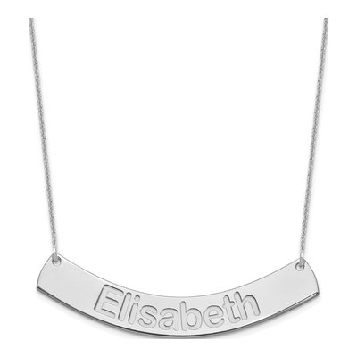 14K White Gold Personalized Curved Bar Necklace