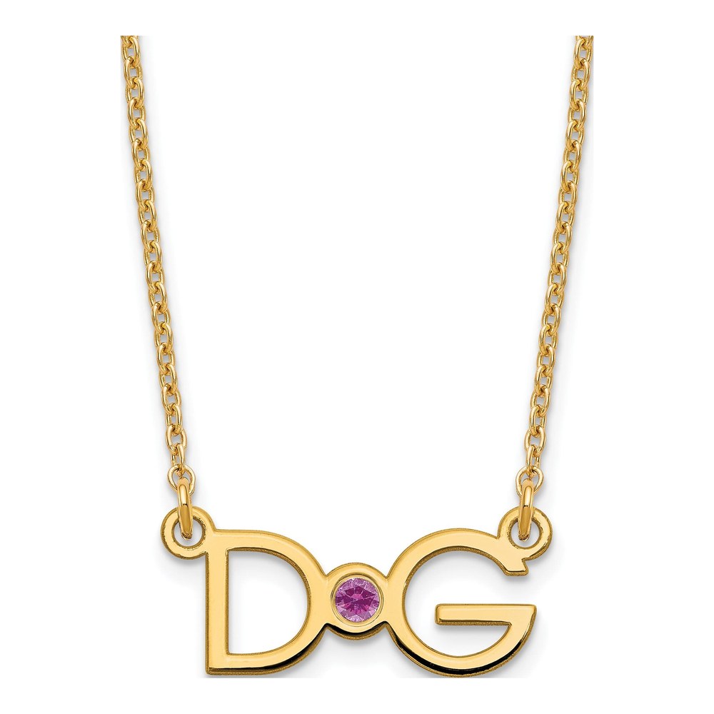 Gold-Plated Sterling Silver Personalized 2-Initials Birthstone Necklace