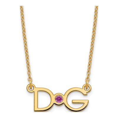 Gold-Plated Sterling Silver Personalized 2-Initials Birthstone Necklace