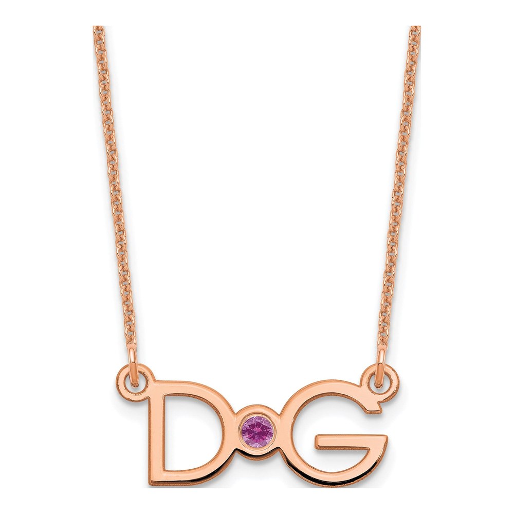 14K Rose Gold Crystal Personalized 2-Initial Birthstone Necklace