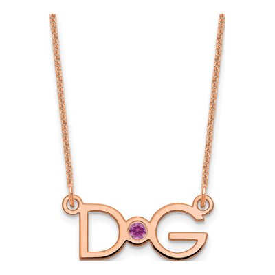 14K Rose Gold Crystal Personalized 2-Initial Birthstone Necklace