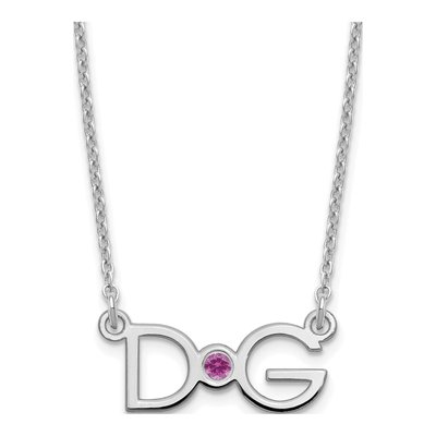 Sterling Silver Personalized Initials Birthstone Necklace