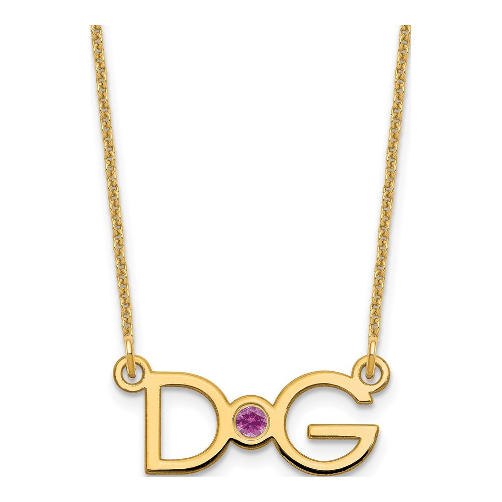 14K Yellow Gold Crystal 2-Initial Birthstone Necklace