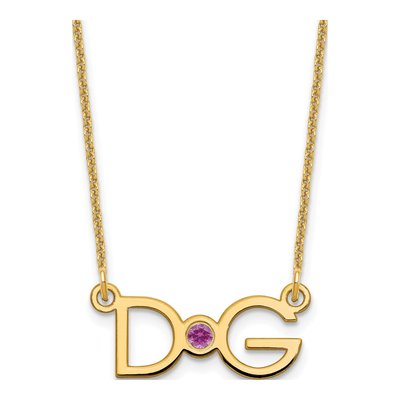 14K Yellow Gold Crystal 2-Initial Birthstone Necklace