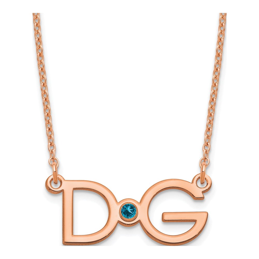Rose Gold-Plated Sterling Silver Personalized 2-Initial Birthstone Necklace