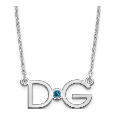Sterling Silver Personalized 2-Initial Birthstone Necklace