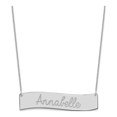 14K White Gold Curved Bar Necklace