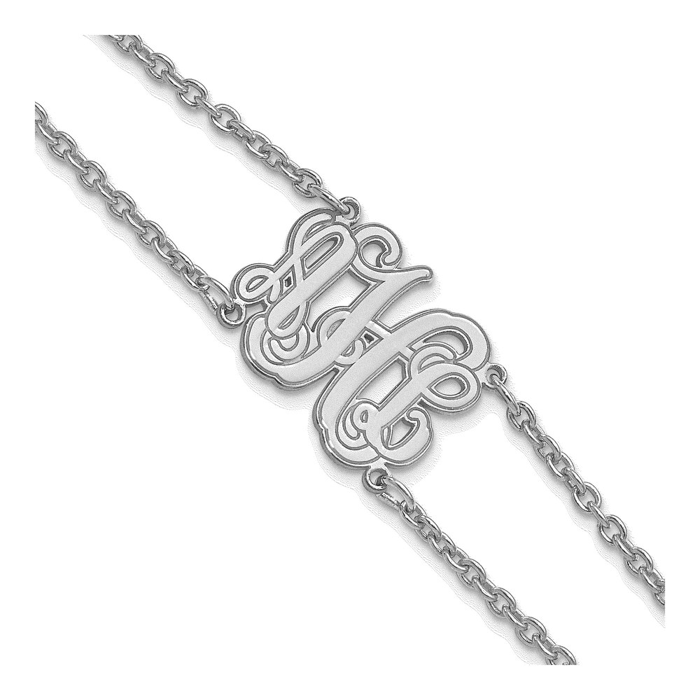 Sterling Silver/rhod-Plated Double Chain Etched Monogram Bracelet with Lobster Clasp