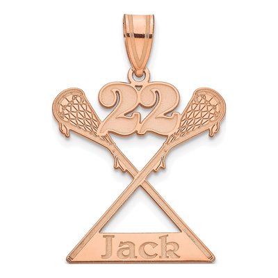 14K Rose Gold Personalized Lacrosse Pendant