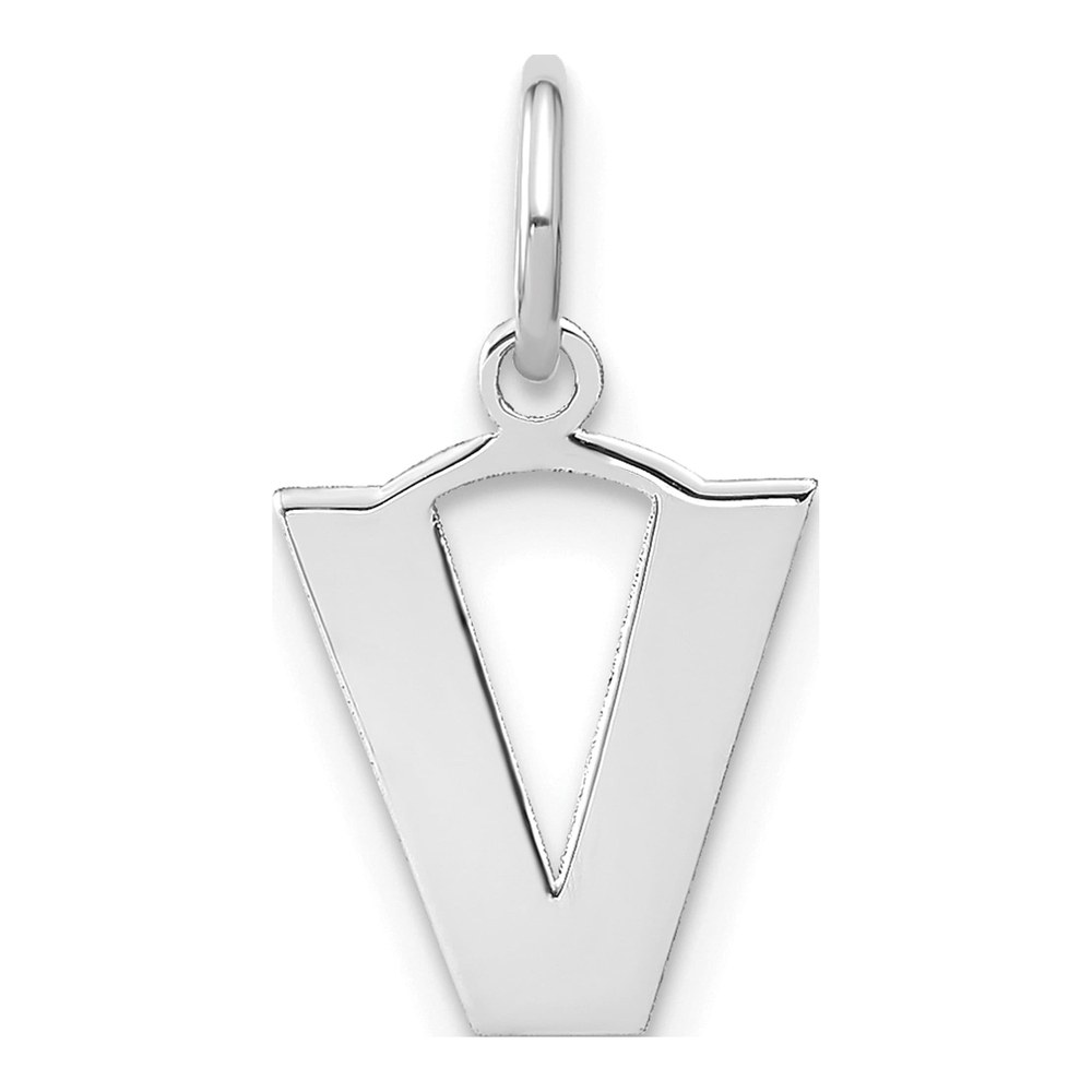 14K White Gold Rhodium-Plated Letter V Initial Pendant