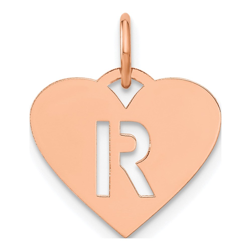 Sterling Silver Rose-Plated Heart Letter R Initial Charm Pendant