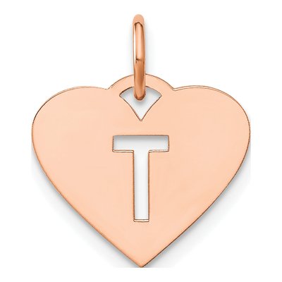 Rose Gold-Plated Sterling Silver Heart Letter T Charm