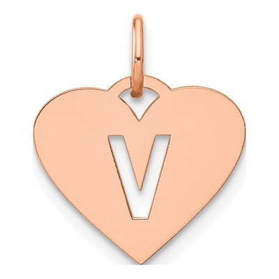 Rose Gold-Plated Sterling Silver Heart Letter V Charm
