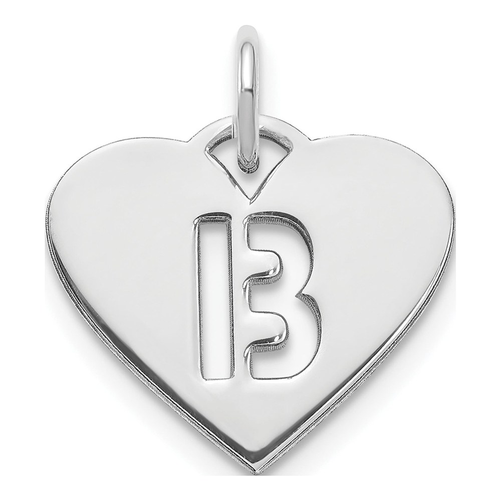 Sterling Silver Rhodium-Plated Heart Letter B Initial Charm Pendant