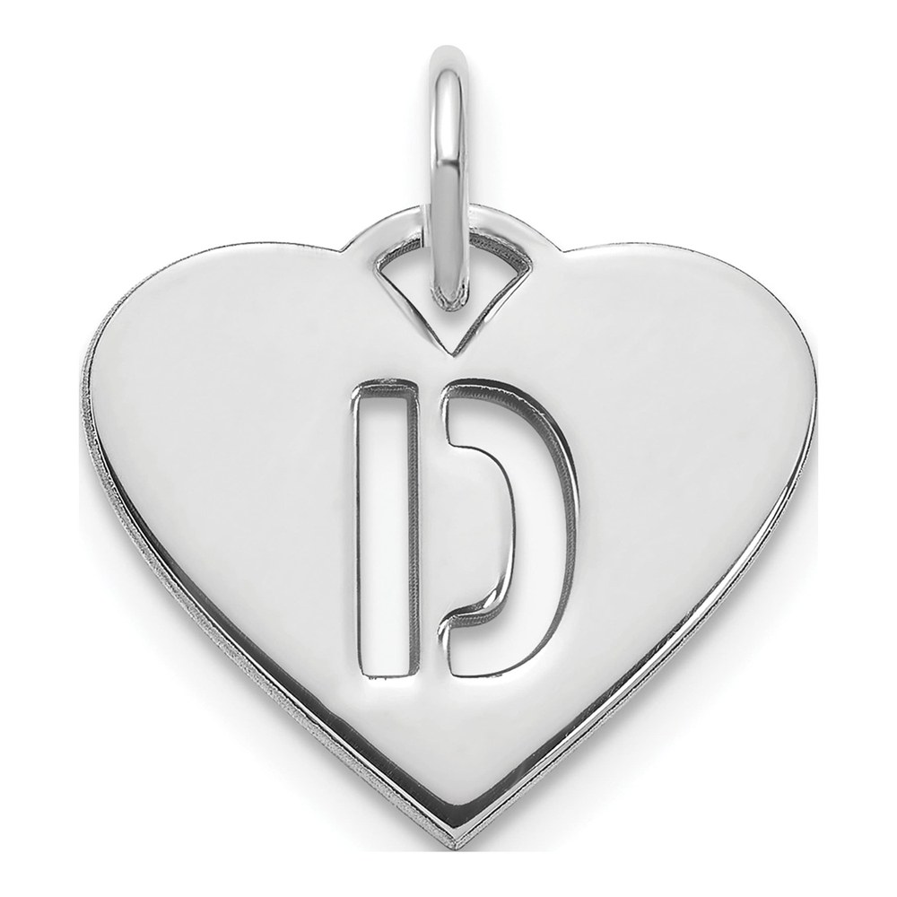 Sterling Silver Rhodium-Plated Heart Letter D Initial Charm Pendant