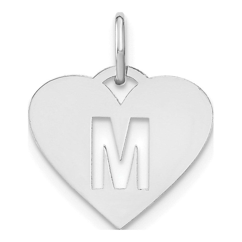 Sterling Silver Rhodium-Plated Heart Letter M Initial Charm Pendant