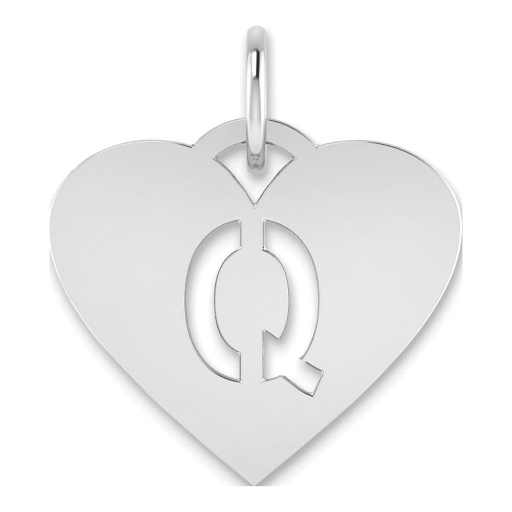 Sterling Silver Rhodium-Plated Heart Letter Q Initial Charm Pendant