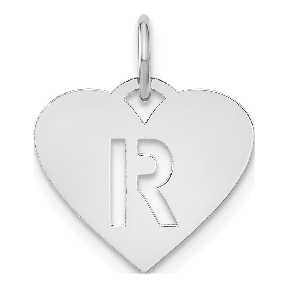 Sterling Silver Rhodium-Plated Heart Letter R Initial Charm Pendant