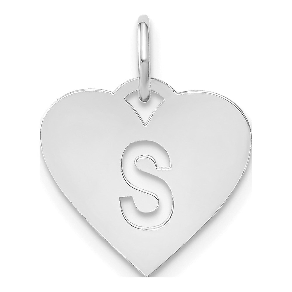 Sterling Silver Rhodium-Plated Heart Letter S Initial Charm Pendant