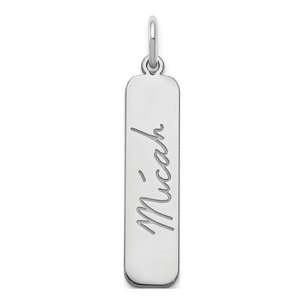 14K White Gold Rhodium-Plated Signature Bar Charm Pendant
