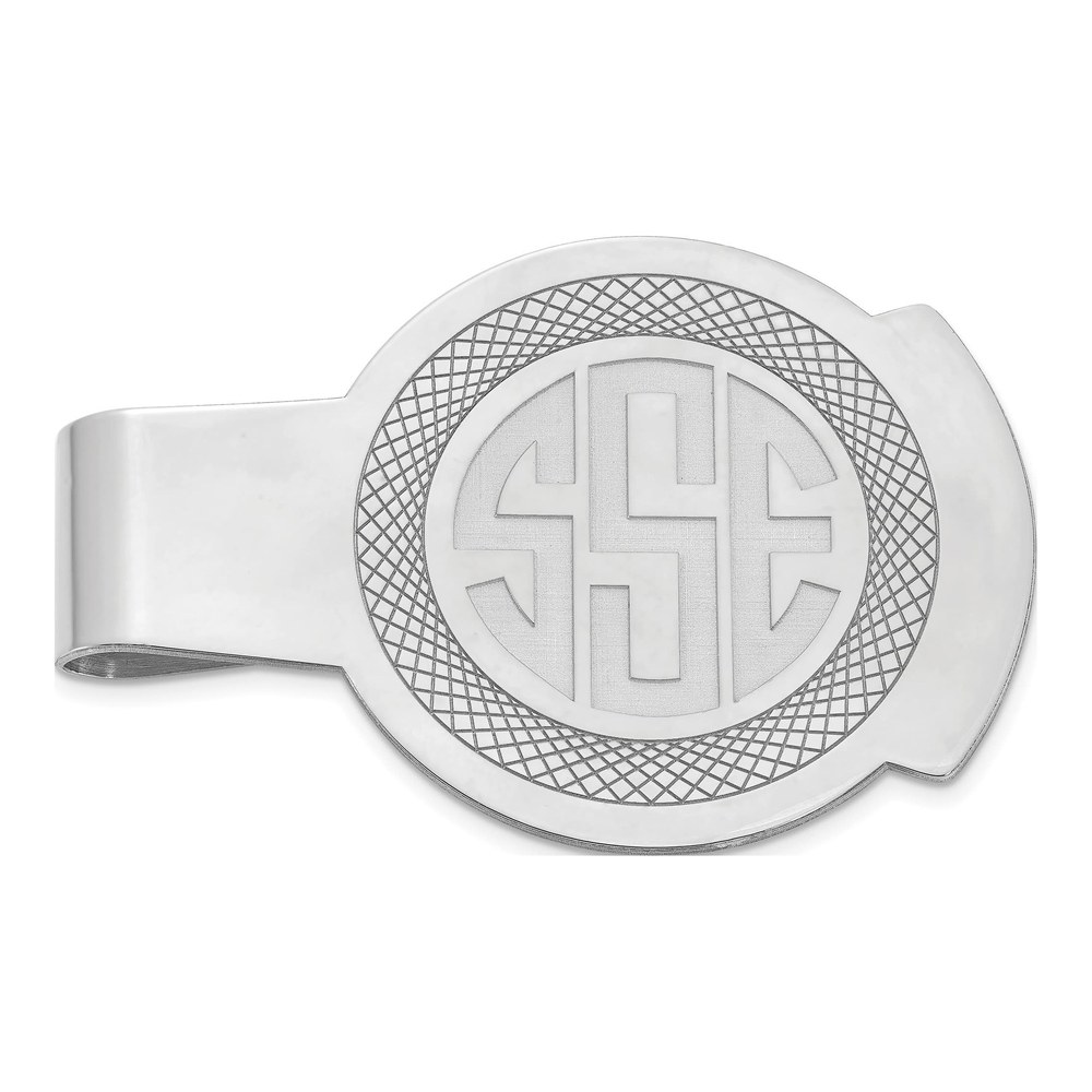 Sterling Silver/rhodium-Plated Recessed Letter Monogram Round Money Clip